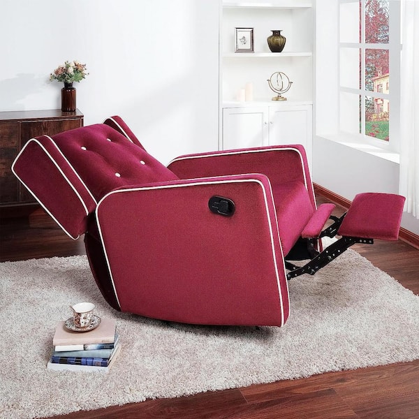 MAYKOOSH Burgundy Microfiber Swivel Glider Recliner Rocker