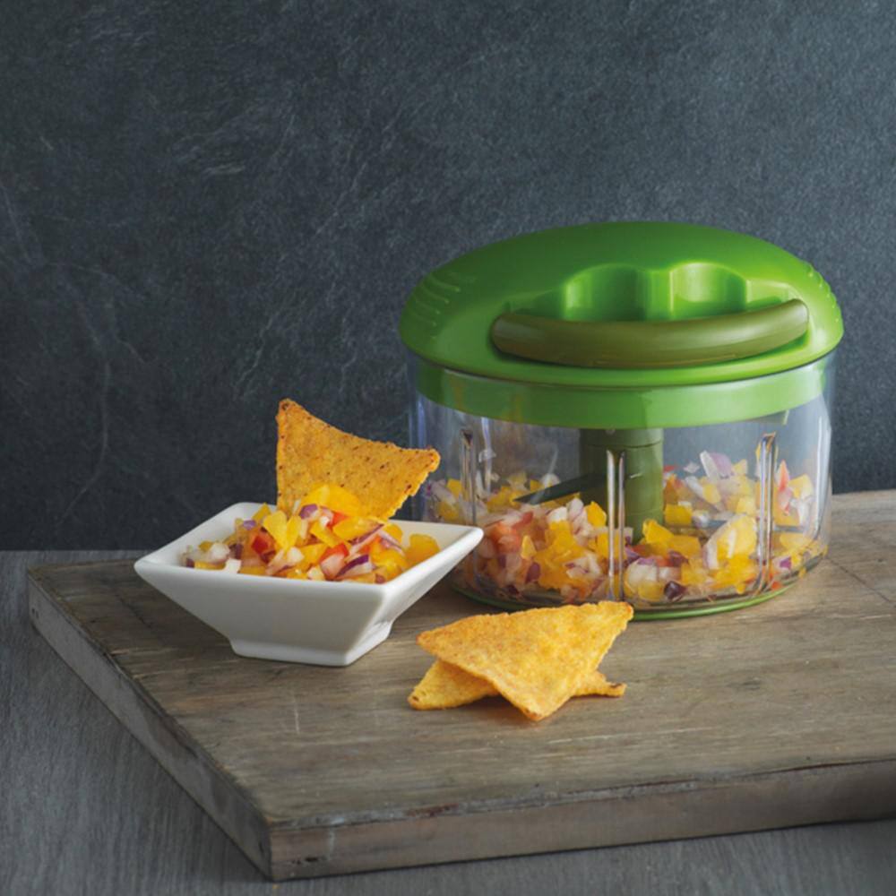 Green Manual Pull Cord Food Chopper with Stainless Steel Blades