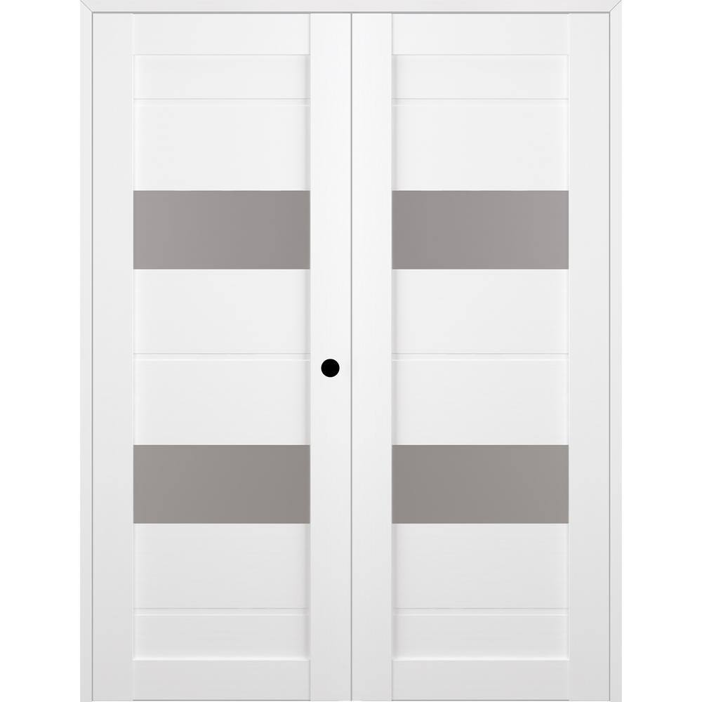 Bianco Noble Pine Composite Prehung French Door with Frosted Glass