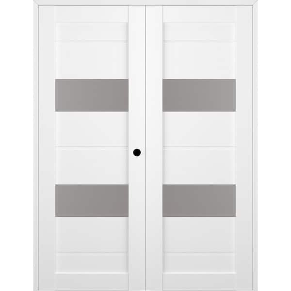 Belldinni Vita 72 in. x 80 in. Left Hand Active 2-Lite Frosted Glass Bianco Noble Wood Composite Double Prehung French Door