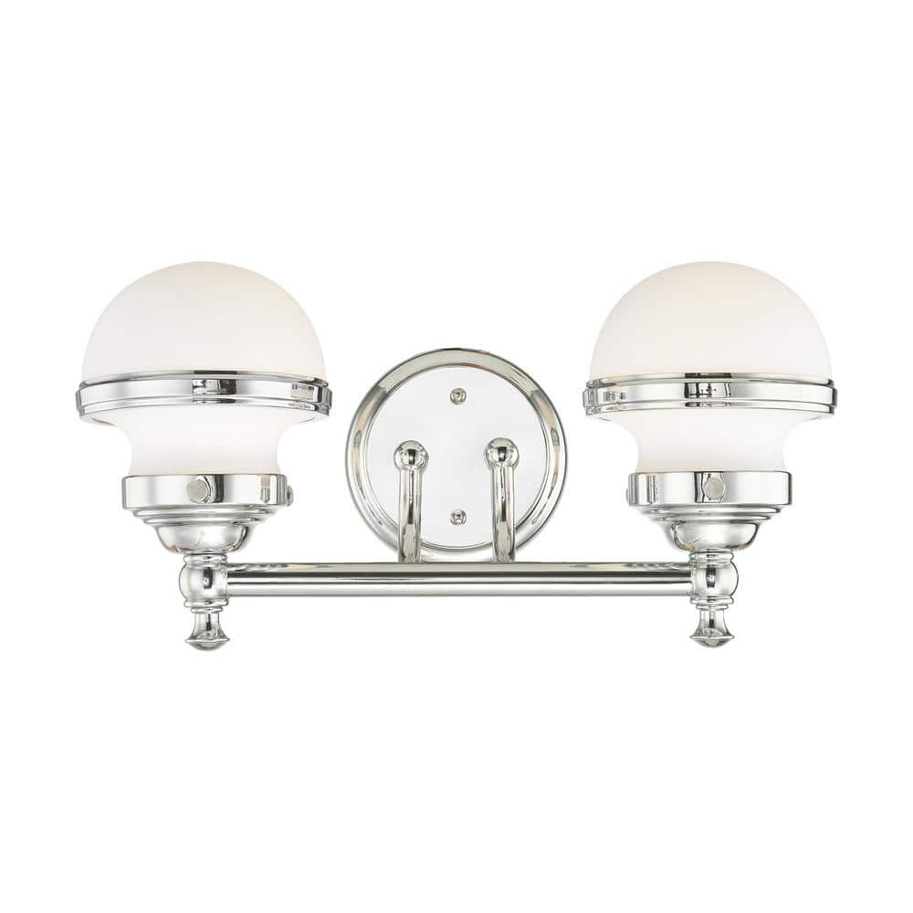 Polished Chrome Two-Light Bath Vanity with Opal Glass Shades