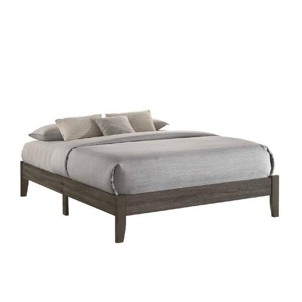 Benjara Gray Wood Frame King Platform Bed with Chamfered Legs Support ...