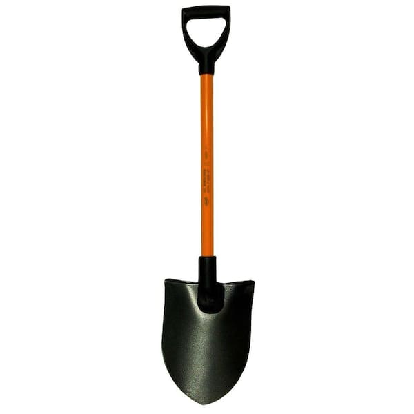 Nupla 27 in. Certified Non-Conductive Round Point Shovel with Fiberglass Handle and D-Grip
