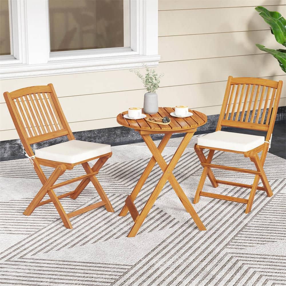 Costway 3-Piece Acacia Wood Round Table 18 in. Outdoor Bistro Set