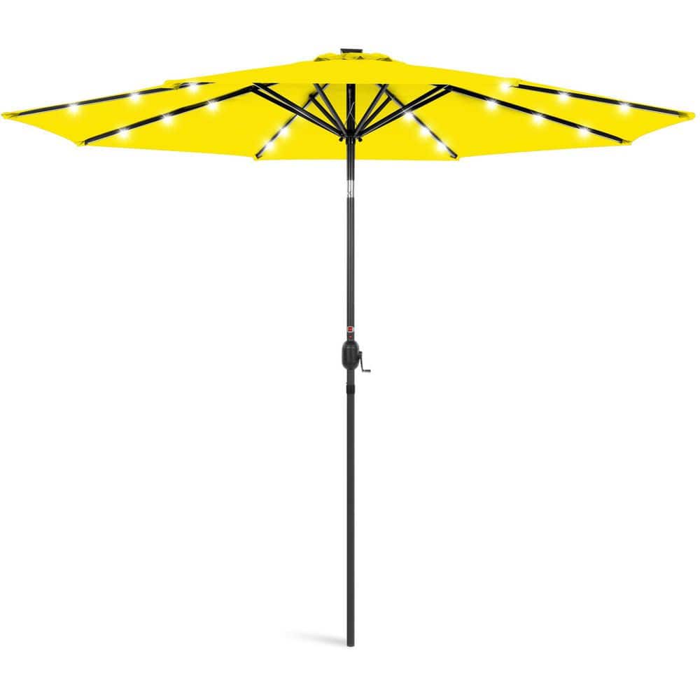 10 ft. Steel Market Solar Patio Umbrella in Yellow with Push Button Tilt