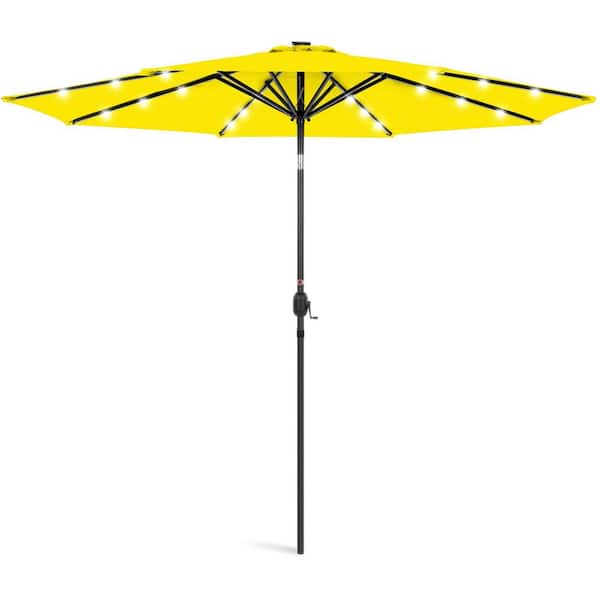 Unbranded 10 ft. Steel Market Solar Patio Umbrella in Yellow with Push Button Tilt