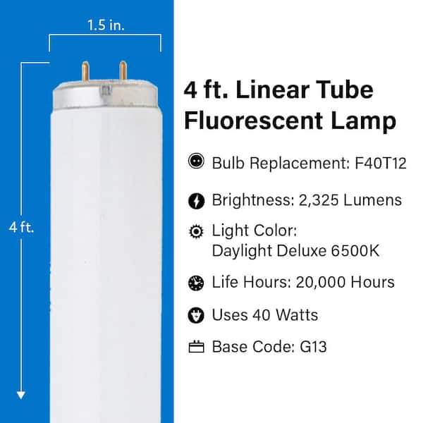 40-Watt 4 ft. T12 G13 Linear Fluorescent Tube Light Bulb, Daylight Deluxe 6500K (2-Pack)