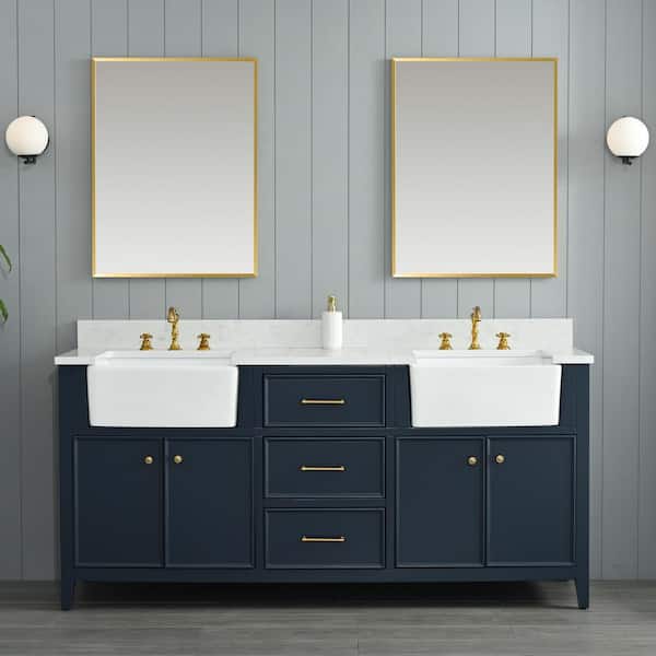 SUDIO Casey 72 in. W x 22 in. D Bath Vanity in Indigo Blue with Engineered Stone Vanity Top in Ariston White with White Sink