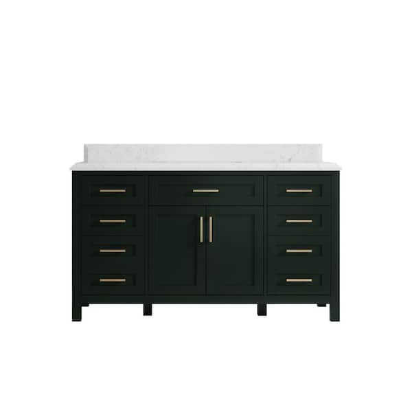 Willow Collections Cambridge 60 in. W x 22 in. D x 36 in. H Single Sink Bath Vanity in Dark Green with Cove Edge Empira Quartz Top