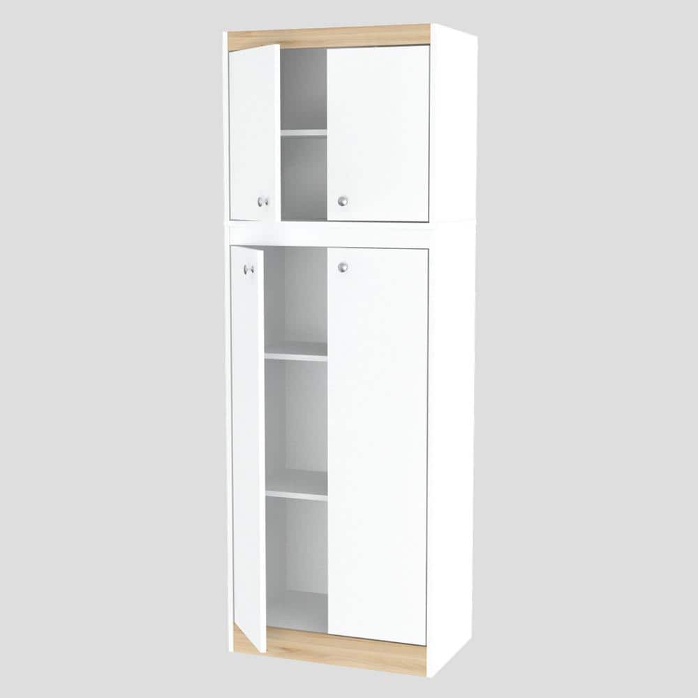 White and Oak 2-Piece Kitchen Pantry Storage Cabinet