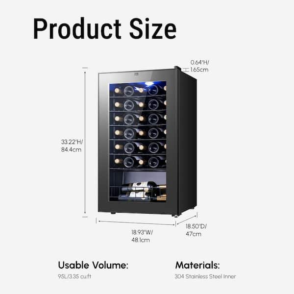 Single Zone 34-Bottle Freestanding Wine Cooler Fridge Cellar Cooling Unit Refrigerator Anti-UV Door Stainless Steel