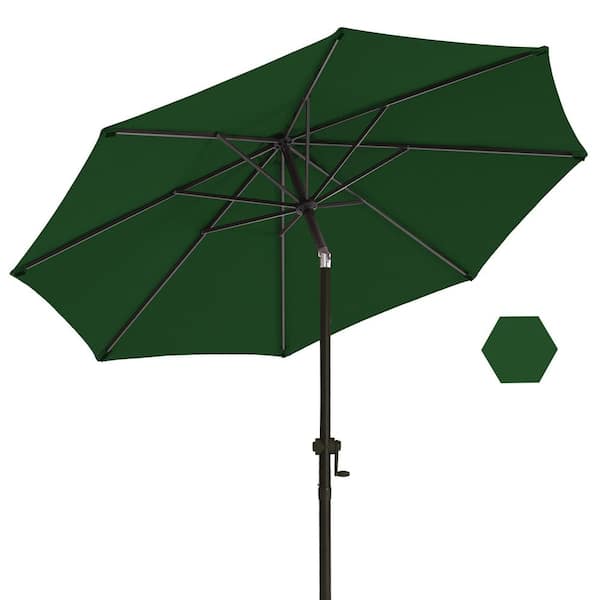 PASAMIC 9 ft. Market Patio Umbrella with Push Button Tilt and Crank in Dark Green