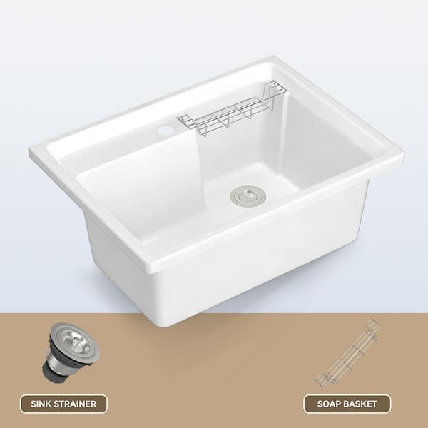 30 in. D x 22 in. W 30 Gallons Drop-In Laundry/Utility Sink Basin Only in White with Chrome Drain