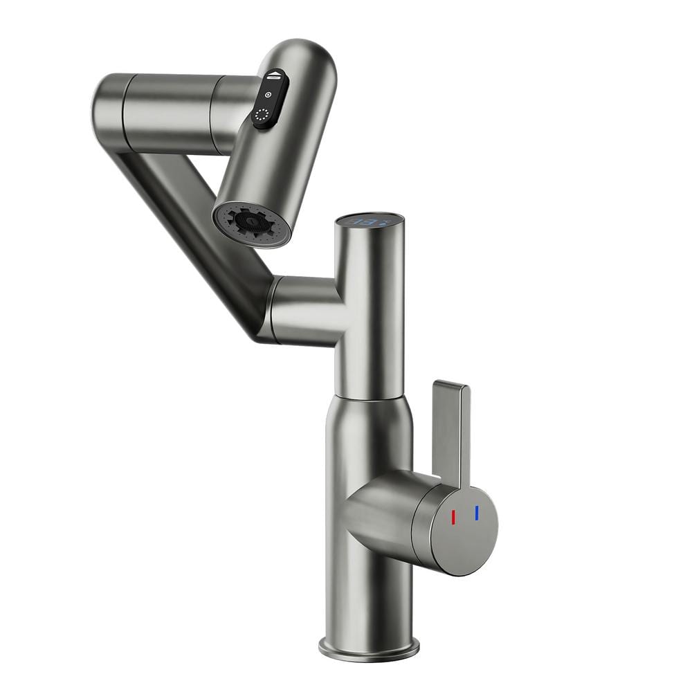 Single Handle Single Hole 360-Degree Rotary Bathroom Faucet with Temperatur
