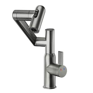 Single Handle Single Hole 360-Degree Rotary Bathroom Faucet with Temperature Display in Gunmetal Gray