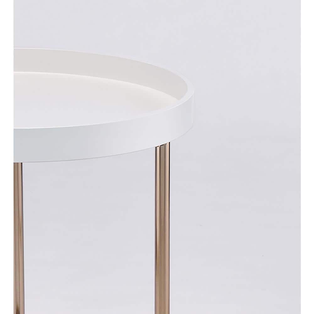 Edie 22" Round White Metal and Wood Accent Table