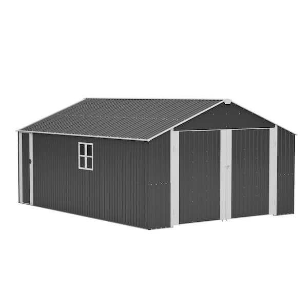 Gray 12 ft. W x 20 ft. D Metal Garage Shed with Double Door, Windows for Secure Vehicle and Equipment Storage