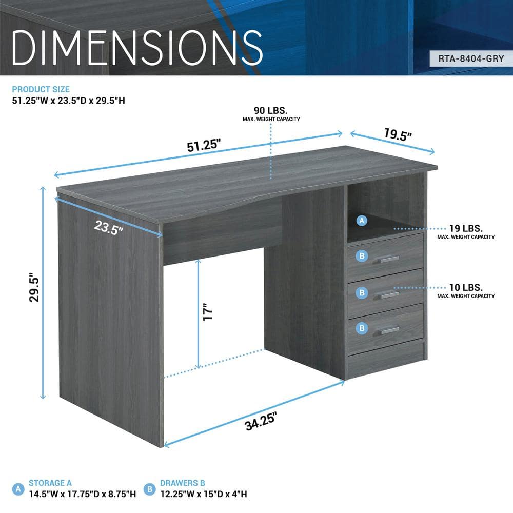 Elegant Gray Wood Computer Desk with Storage Drawers