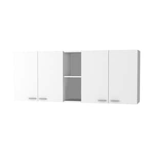 59.05 in. W x 12.4 in. D x 23.62 in. H White Wood Ready to Assemble Wall Kitchen Cabinet with Shelves and 4-Doors