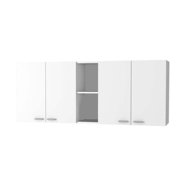 Amucolo 59.05 in. W x 12.4 in. D x 23.62 in. H White Wood Ready to Assemble Wall Kitchen Cabinet with Shelves and 4-Doors