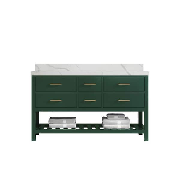 Willow Collections Parker 60 in. W x 22 in. D x 36 in. H Double Sink Bath Vanity in Lafayette Green with 2 in. Calacatta Quartz Top