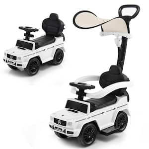 3 in 1 Ride on Push Car Mercedes Benz G350 Stroller Sliding Car with Canopy White