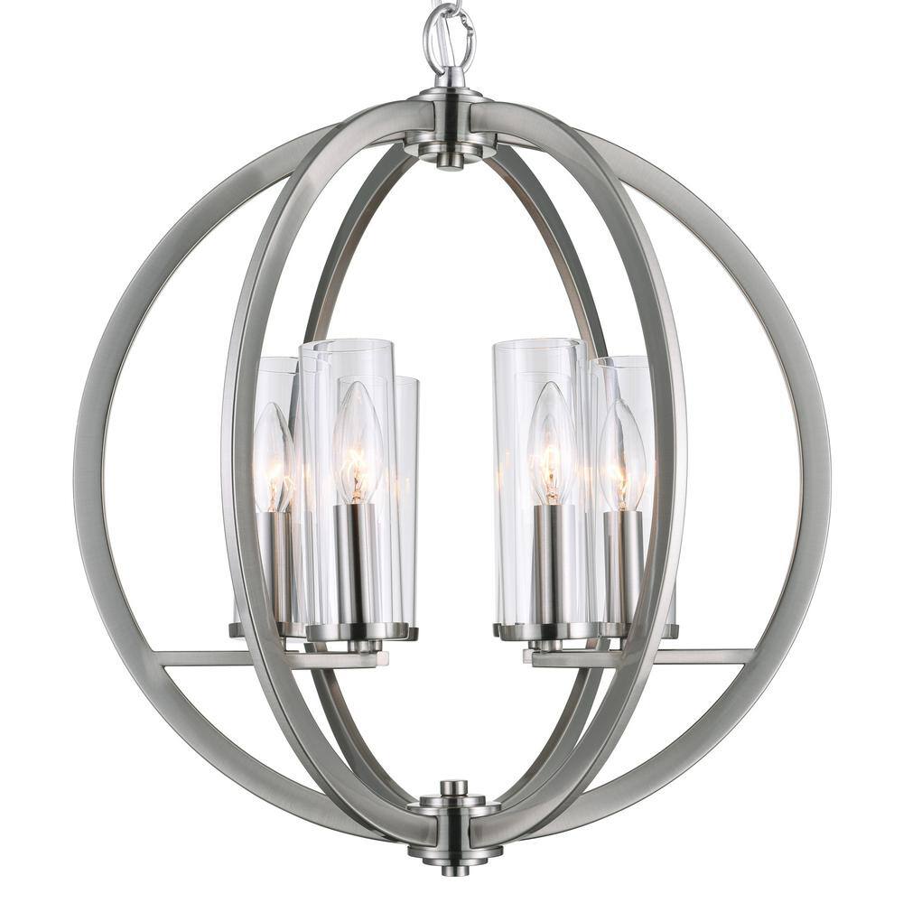 Elton Satin Nickel 19" Mini Orbital Chandelier with Crystal Accents