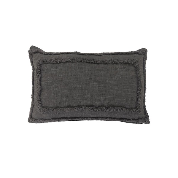 Unbranded Modern Dark Gray Tufted Solid Soft Poly-Fill 24 in. x 16 in. Lumbar Indoor Throw Pillow
