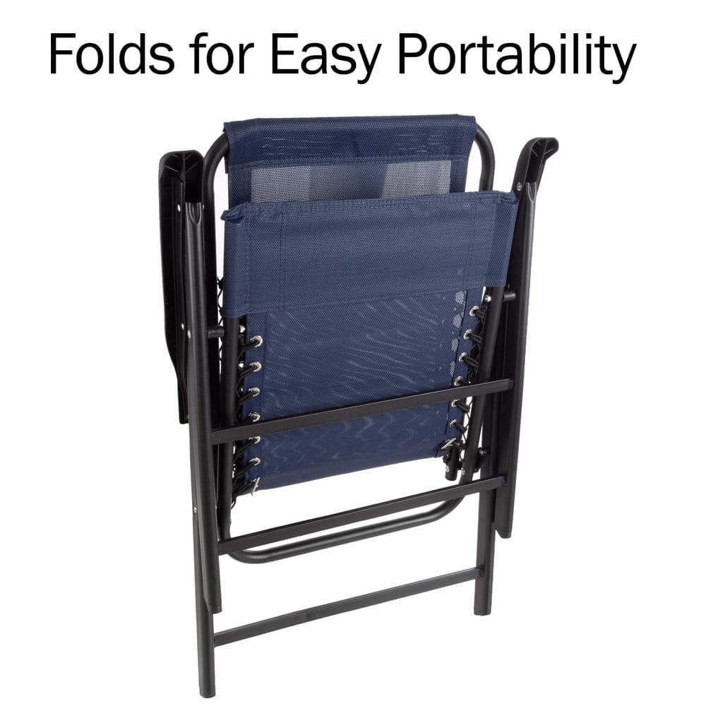 Set of 2 Navy Folding Camping Chairs with Textilene Fabric
