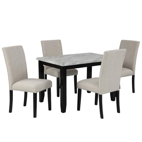5 Piece Round Faux Marble Top White Counter Height Dining Table Set With 4 Thicken Cushion Chairs Gz B2w20220375 4 Thicken Cushion Dining Chairs, Faux White Marble Dining Table Set
