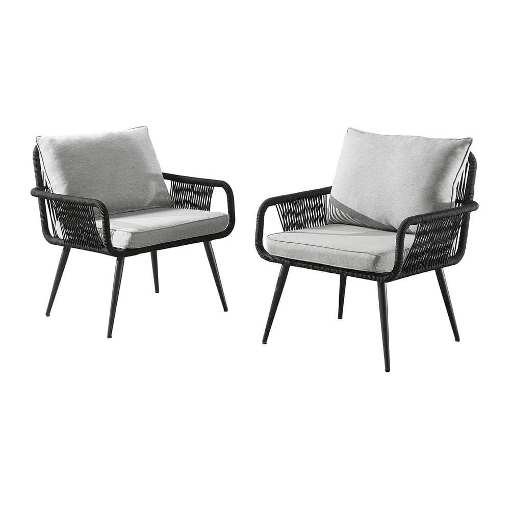 Andover Light Gray Rope Frame Outdoor Dining Chairs with Cushions, Set of Two