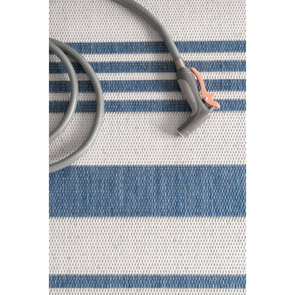 Coastal Charm Blue Stripe Synthetic 52" Outdoor Rug