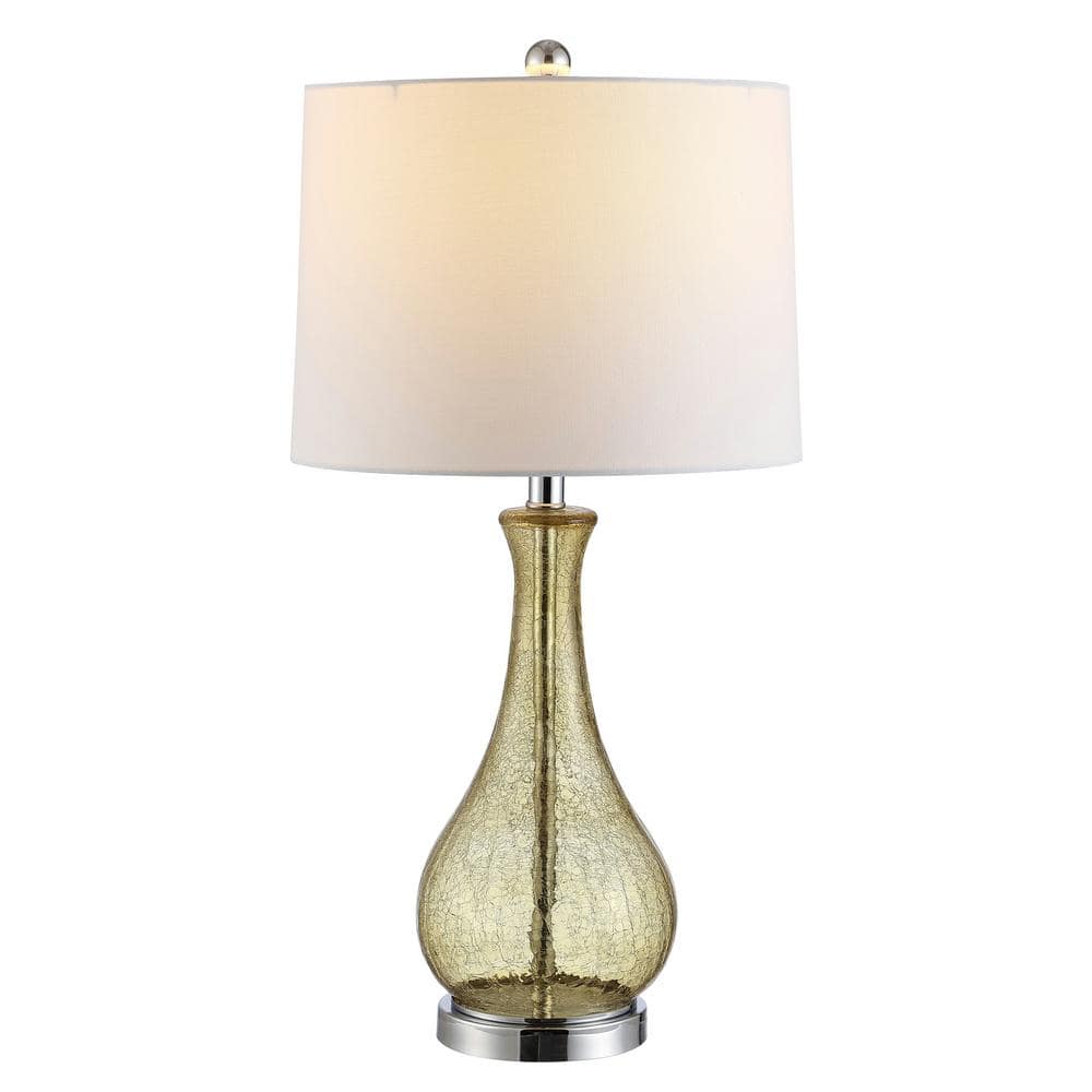 Amber Crackle Glass Table Lamp with White Cotton Shade