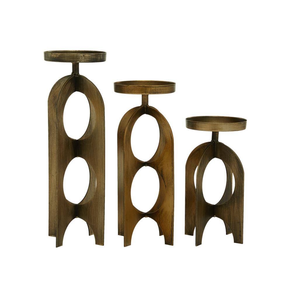 Elegant Trio Gold Metal Pillar Candle Lantern Set