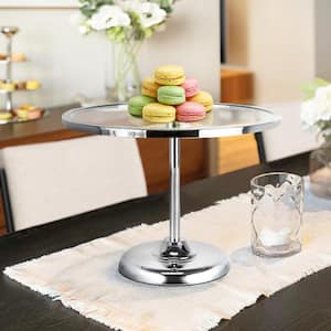 1-Tier Silver Round Glass Top Cake Stand Dessert Display 13.25 in.