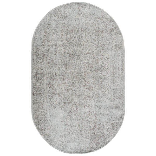 Evoke 5 ft. x 8 ft. Oval Ivory/Taupe Distressed Border Medallion Area Rug