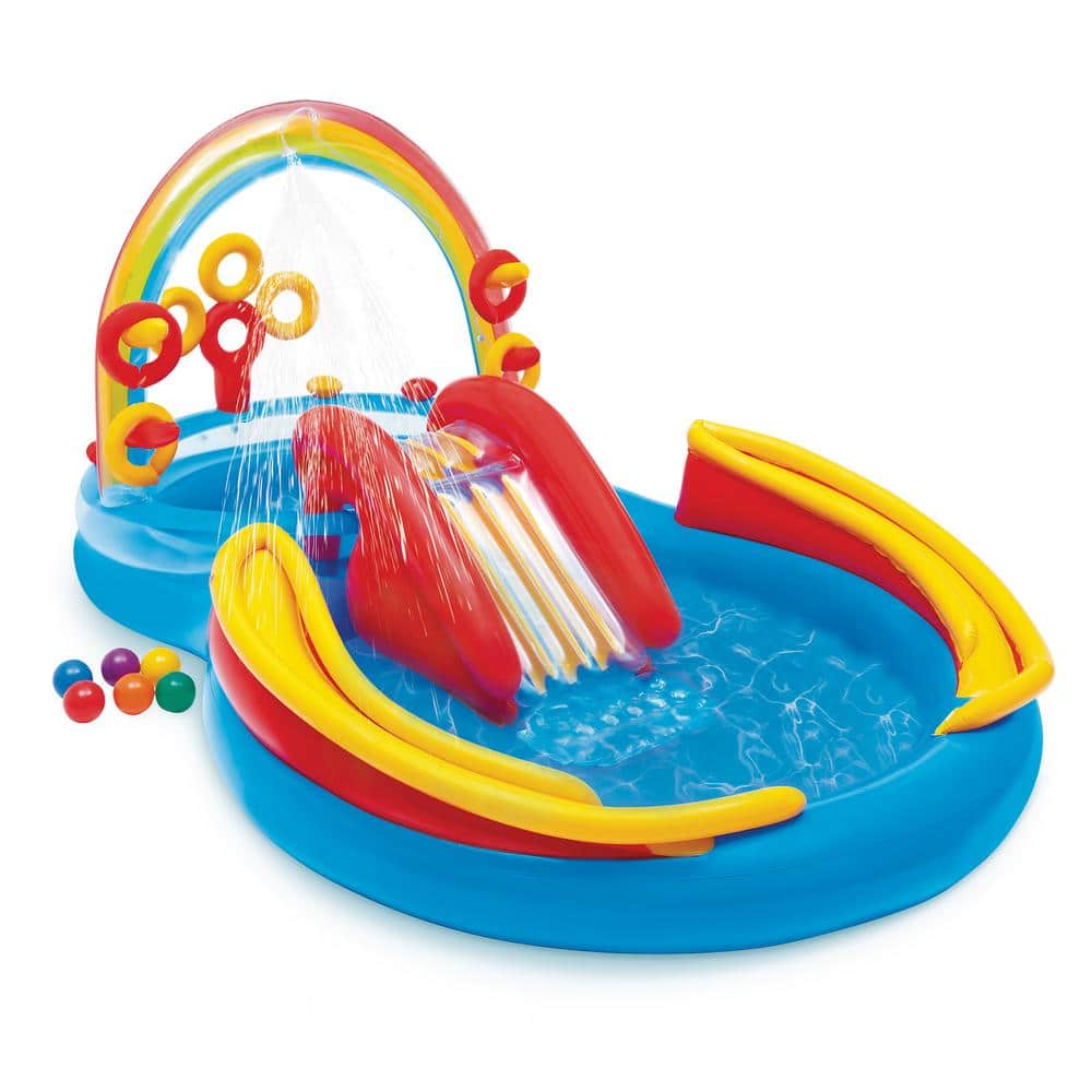 Intex 9.75 x 6.3 Ft Rainbow Slide Inflatable Pool Water Slide Ring Center