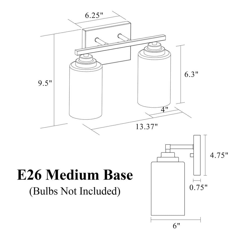 Black Steel 2-Light Dimmable Cylinder Vanity Light