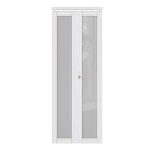 30 in. x 80 in. 1-Lite Tempered Frosted Glass Solid Core White Finished MDF Interior Closet Bi-Fold Door with Hardware