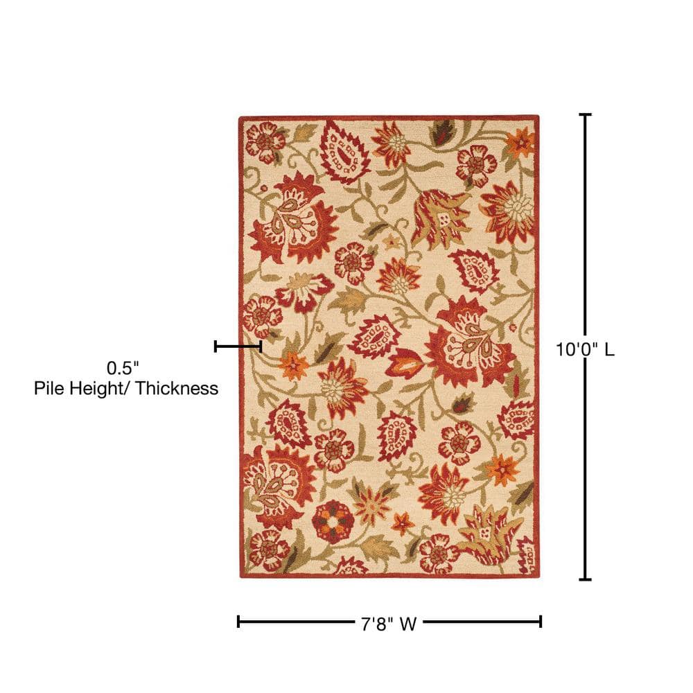 Hand-Knotted Round Red Wool Floral Area Rug - 95" Diameter