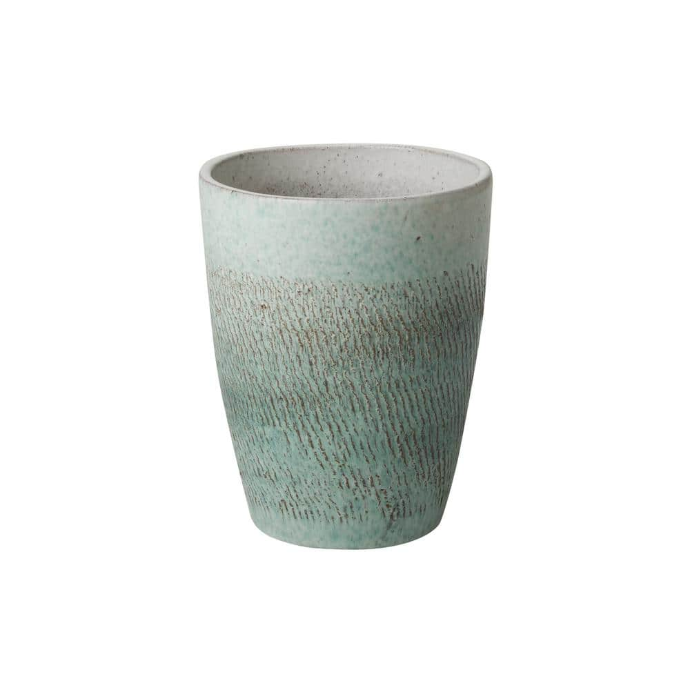 Emissary Bullet 9.5 in. D x 12 in. H Coastal Splash Ceramic Round Planter with Drainage Hole