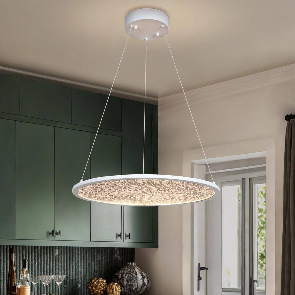 Lulier 38-Watt Integrated LED Modern Matte White Hanging Pendant, 17.5 in. Drum Chandelier Lighting for Living Room price drop on PriceWatchPro