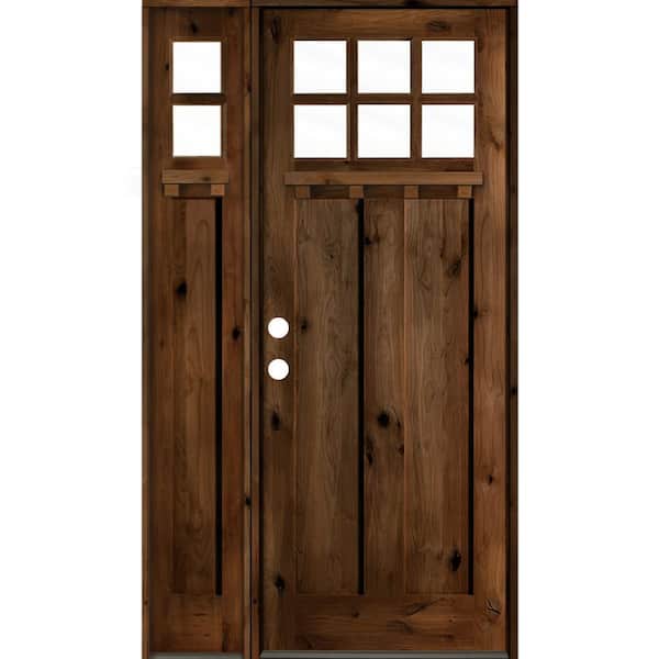 Krosswood Doors 56 in. x 96 in. Craftsman Alder Right-Hand 6 Lite Clear Glass Provincial Stain Wood Prehung Front Door/Left Sidelite DS