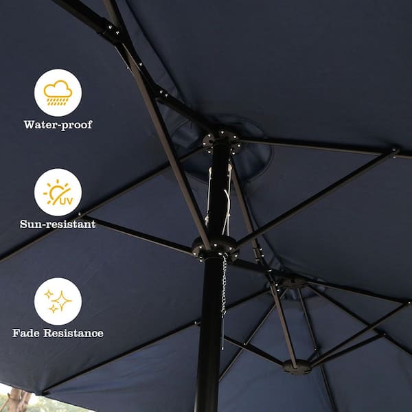 15 ft. Double Sided Market Umbrella Outdoor Patio Umbrella with Crank and Base in Blue