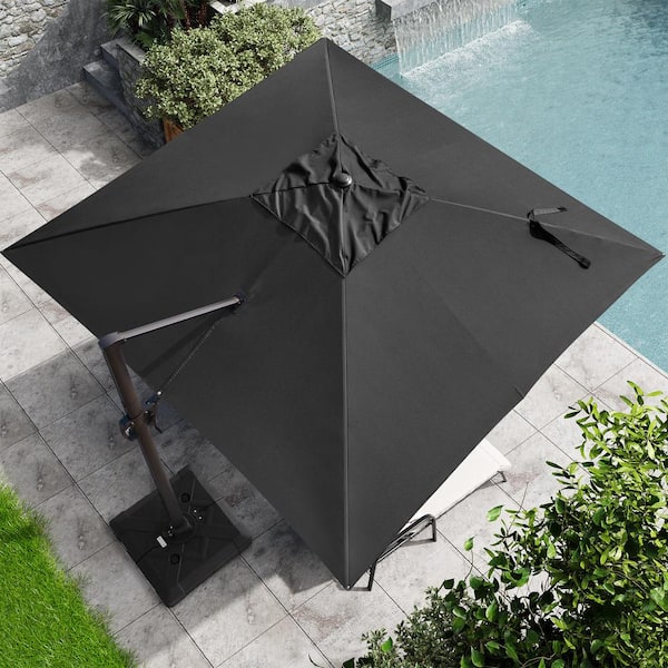 Pellebant 11 ft. x 11 ft. Rectangular Heavy-Duty 360-Degree Rotation Cantilever Patio Umbrella in Black
