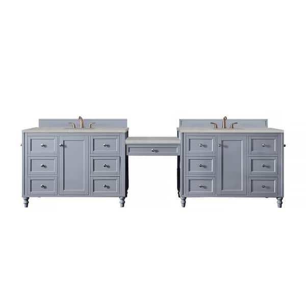 James Martin Vanities Copper Cove Encore 122 in. W x 23.5 in. D x 36.3 in. H Double Bath Vanity in Silver Gray with Eternal Serena Quartz Top