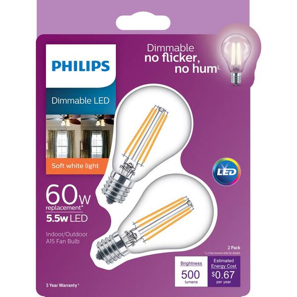 Philips 60-Watt Equivalent A15 Dimmable LED Light Bulb Soft White 