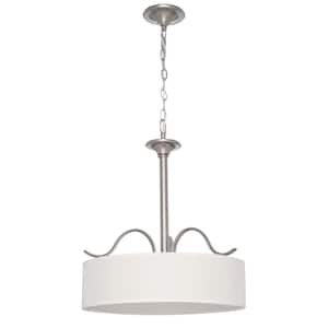 Inspire Collection 3-Light Brushed Nickel Transitional Hanging Foyer Pendant with Beige Linen Shade