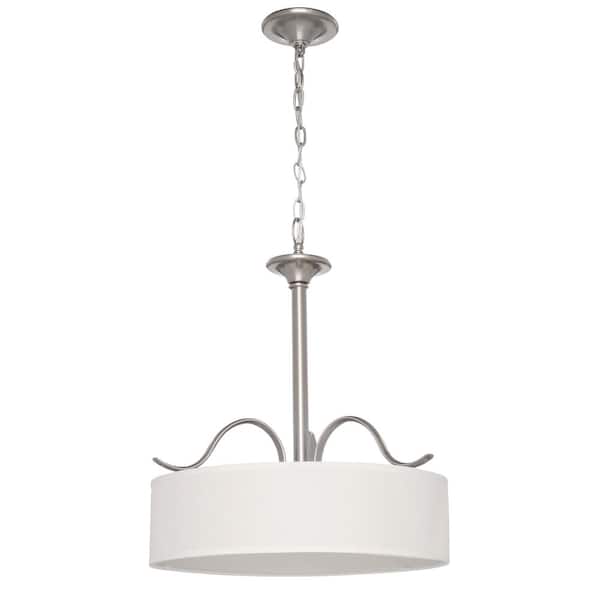 Progress Lighting Inspire Collection 3-Light Brushed Nickel Transitional Hanging Foyer Pendant with Beige Linen Shade