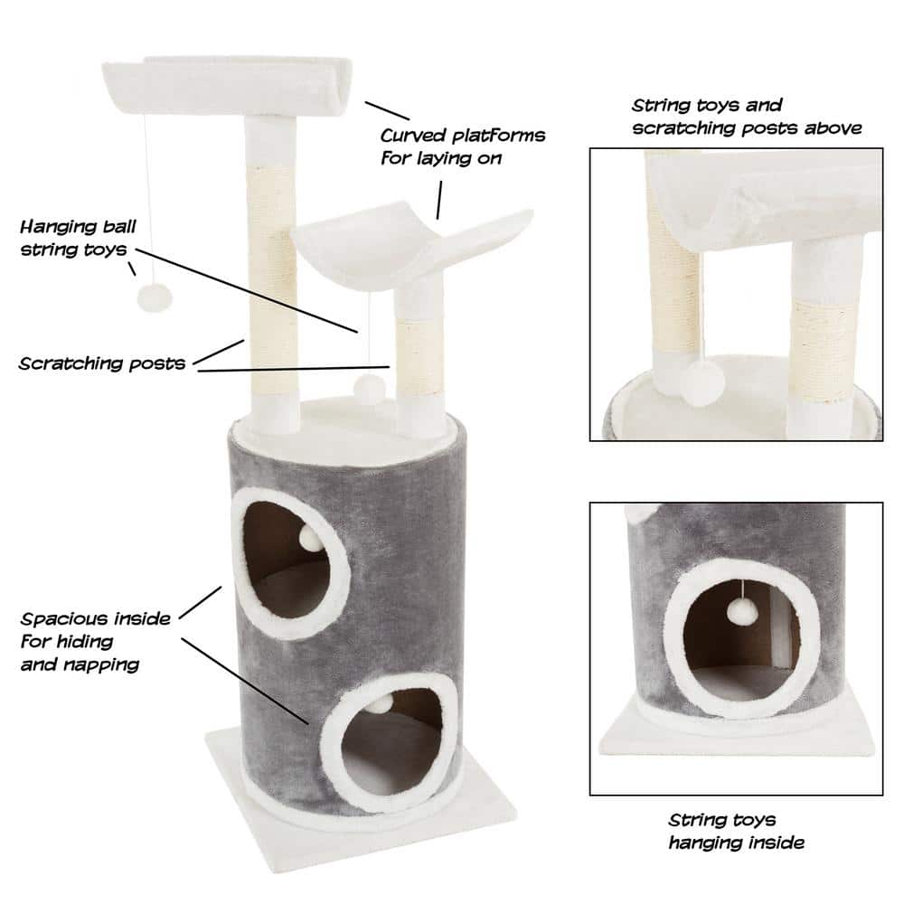 Gray and White 5-Tier Cat Tree with Sisal Scratching Posts